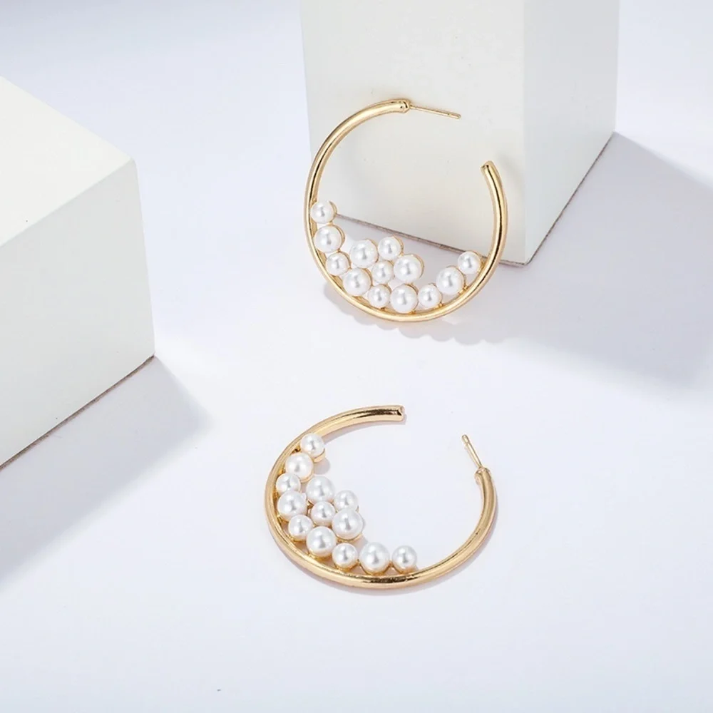 *AURORA* Gold x Peal Cluster Hoop Fashion Earrings